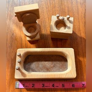 Handmade 1990s Wooden Dollhouse Bathroom Set | Chunky 1:12 Scale | Vintage